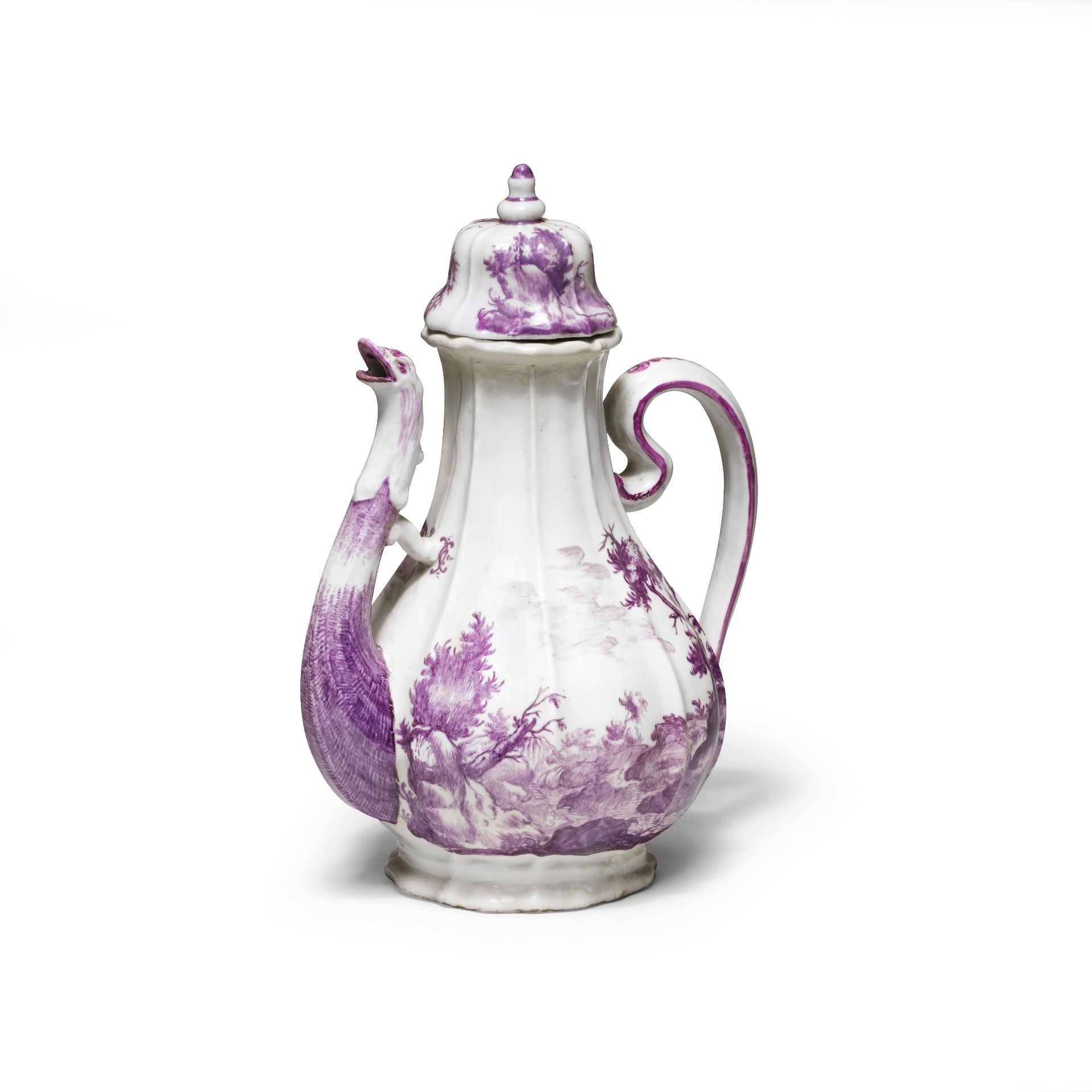 A rare Doccia coffee pot and cover, circa 1748-50