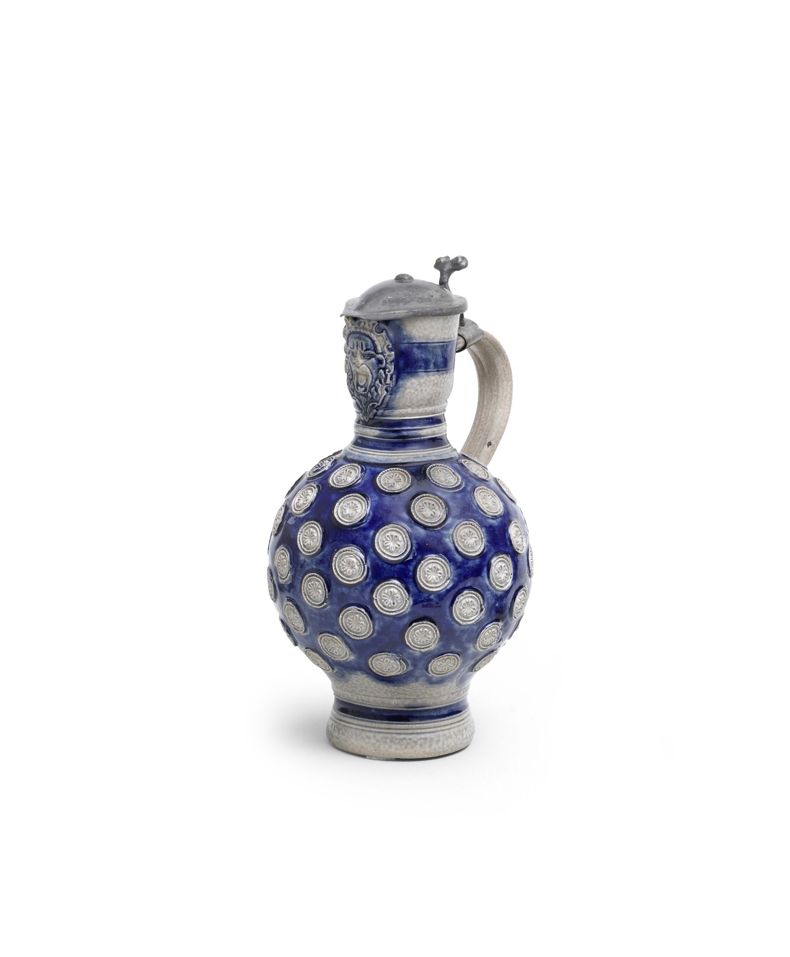 A Westerwald stoneware pewter-mounted jug (Enghalskanne), 2nd half 17th century