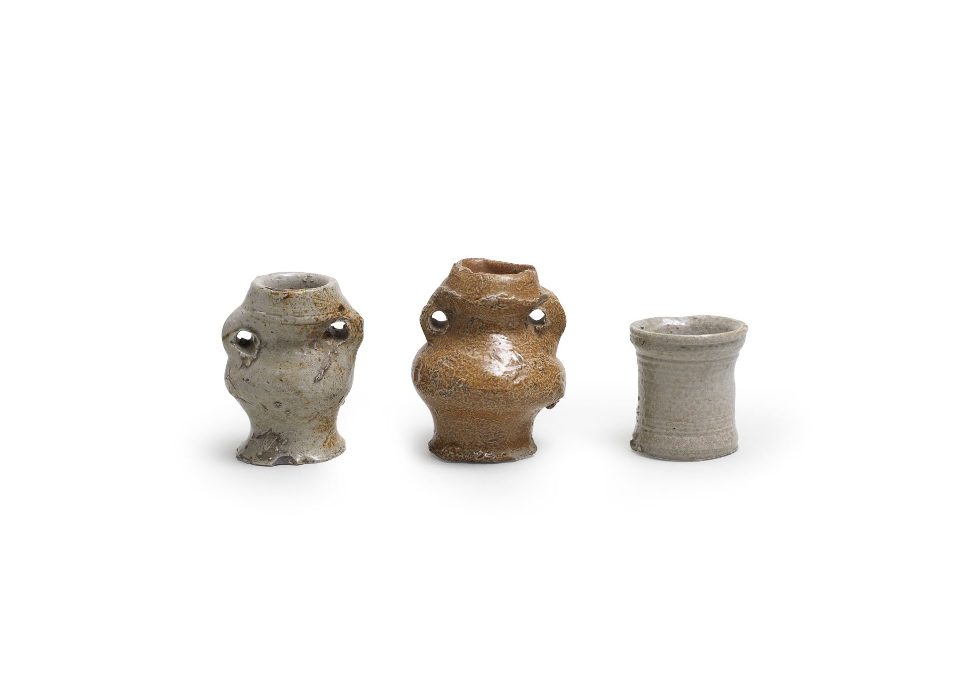 Three Rhenish stoneware miniature vases, 16th century