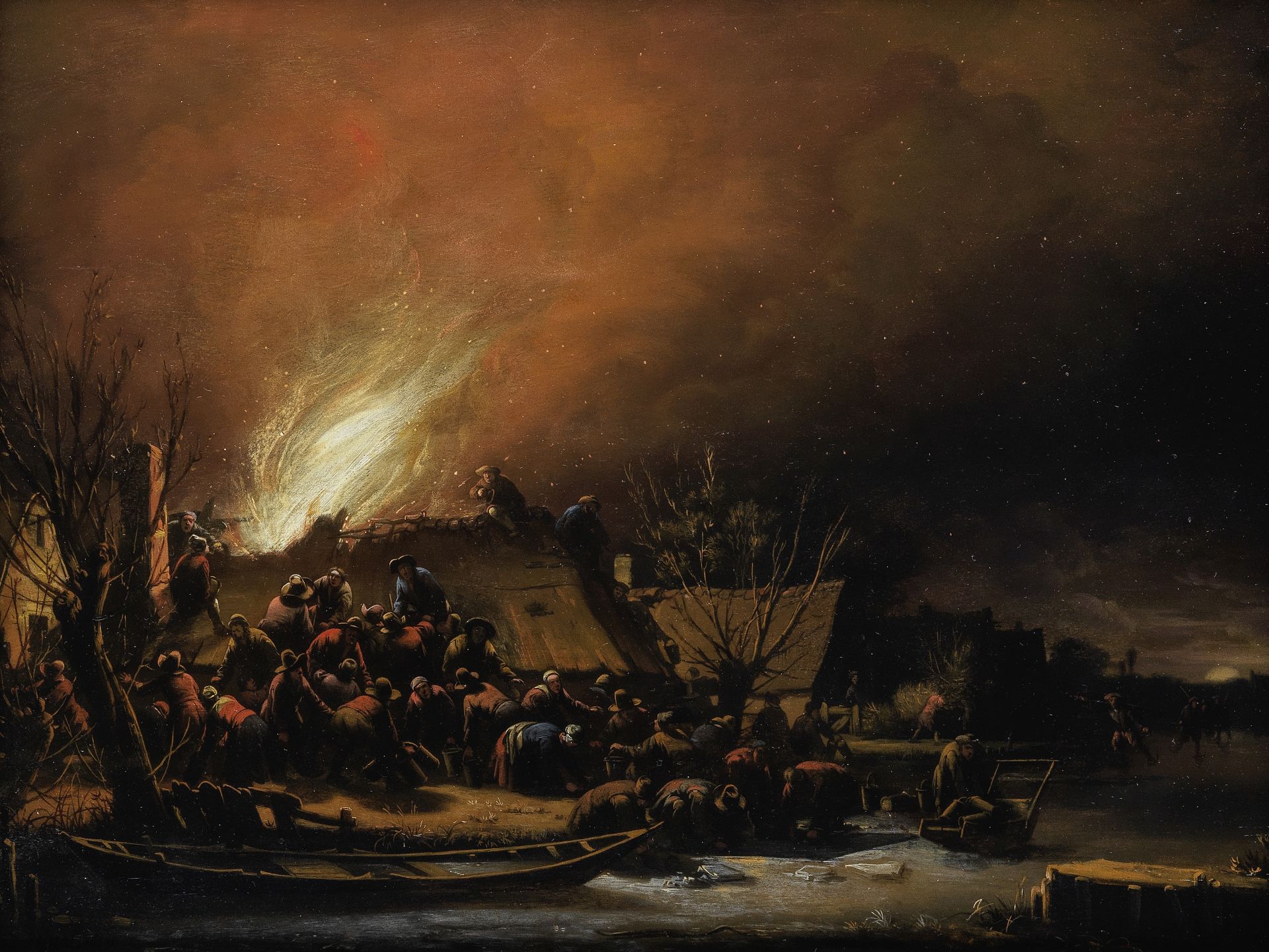 Egbert Lievensz. van der Poel (Delft 1621-1664 Rotterdam) A fire in a village at night