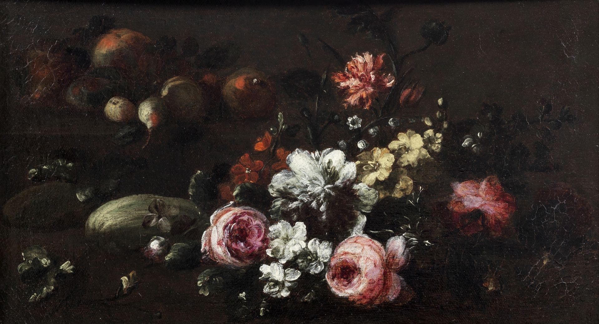 Circle of Giuseppe Vincenzino (active Milan, first half of 18th Century) Roses, carnations and ot...