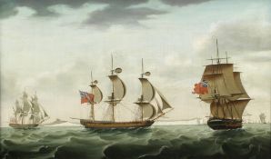 Francis Holman (Ramsgate 1729-1790 London) A 40-gun frigate of the Royal Navy, in three positions...