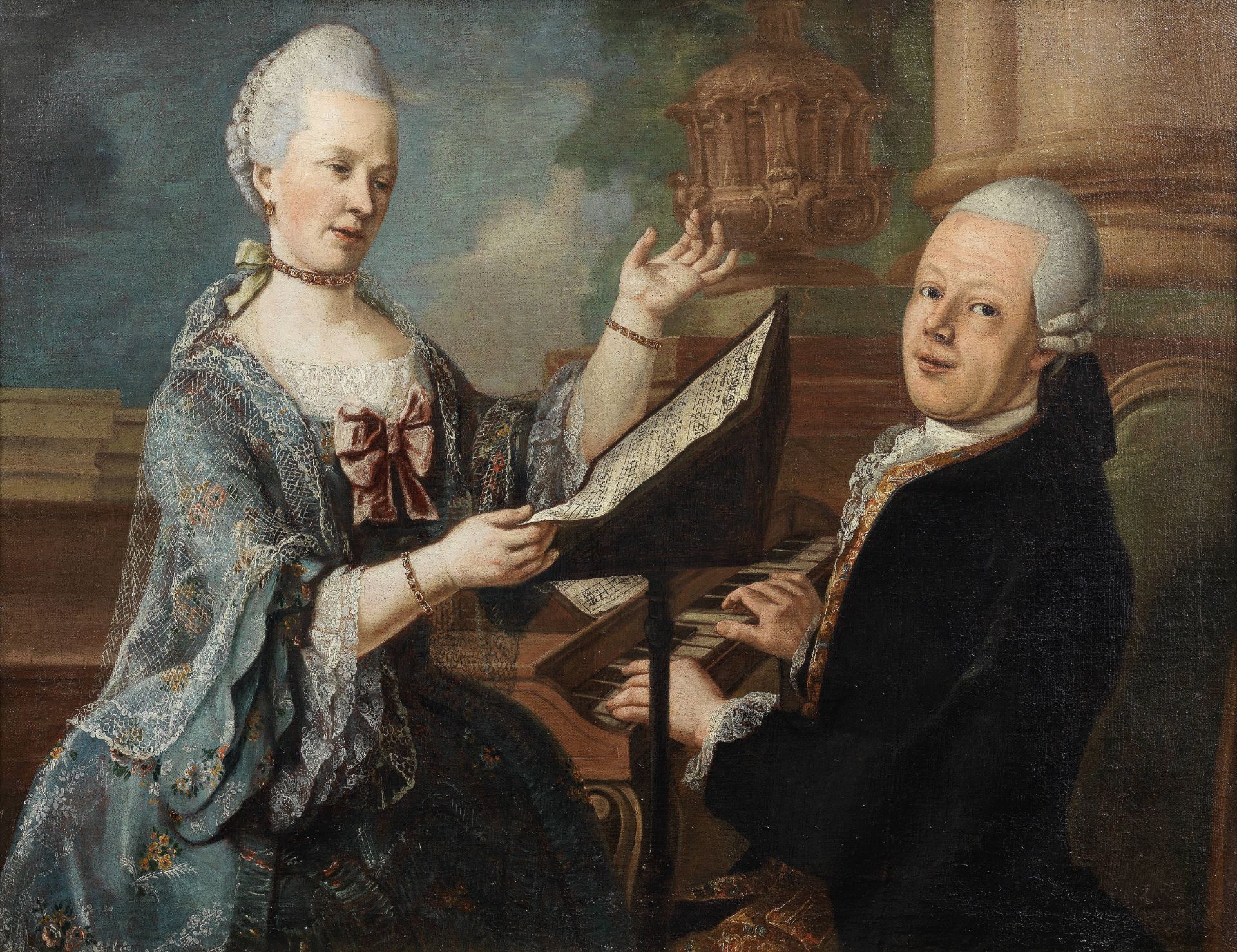 Austrian School, 18th Century Portrait of a singer with her accompanist