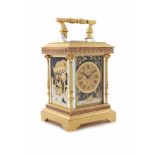 A fine and rare late 19th century French 'Orientalist' three colour gilt repeating carriage clock...