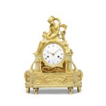 An early 19th century French ormolu mantel clock depicting Omphale with the weapons of Hercules s...