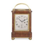 An exceptionally fine and rare mid 20th century gilt brass-mounted burr walnut table chronometer ...
