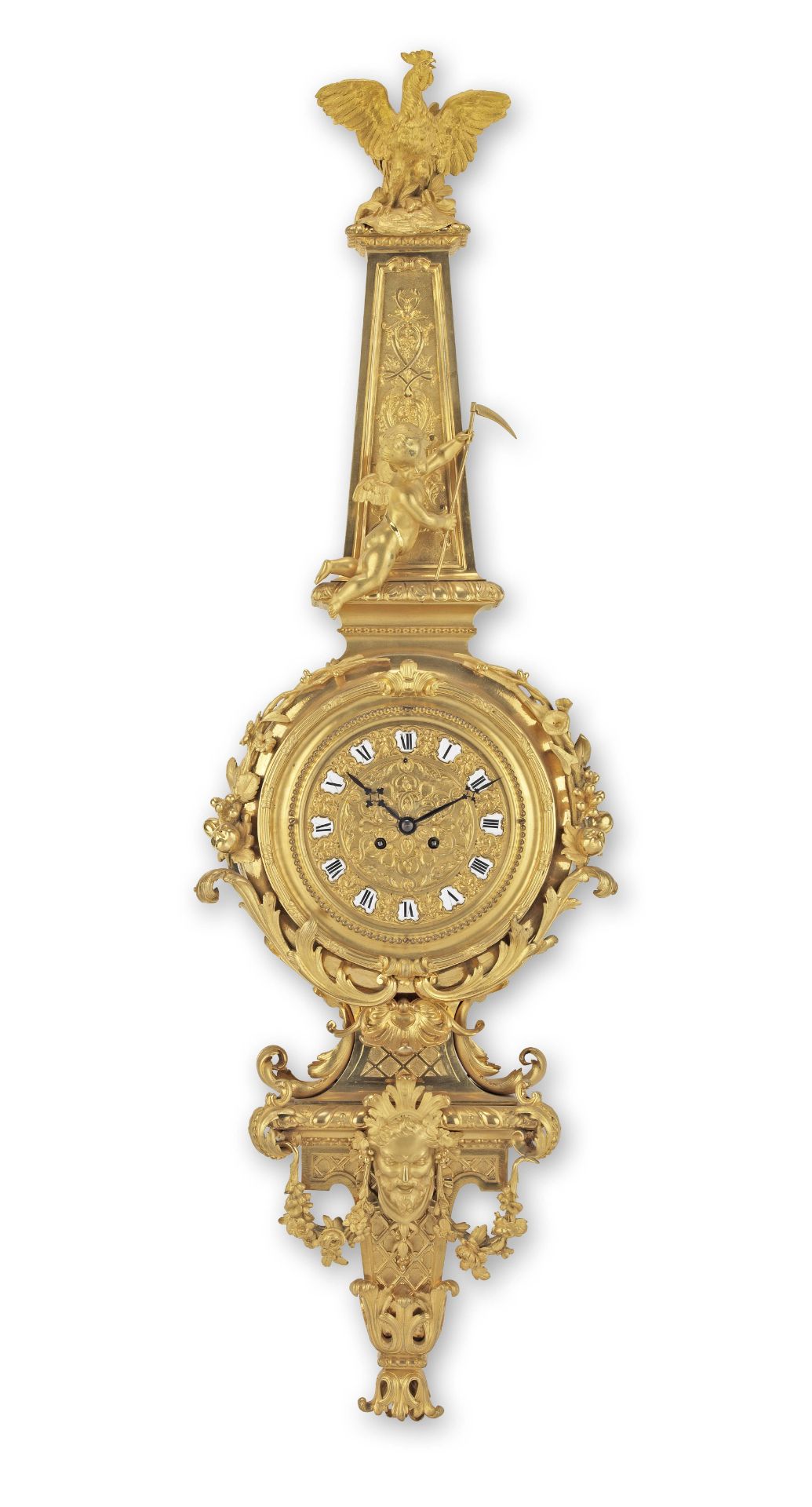 A large and impressive 19th century French gilt brass cartel clock Raingo Freres, movement numbe...