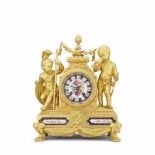 A mid 19th century French ormolu and porcelain panel mantel clock Bourdin, Paris. 2