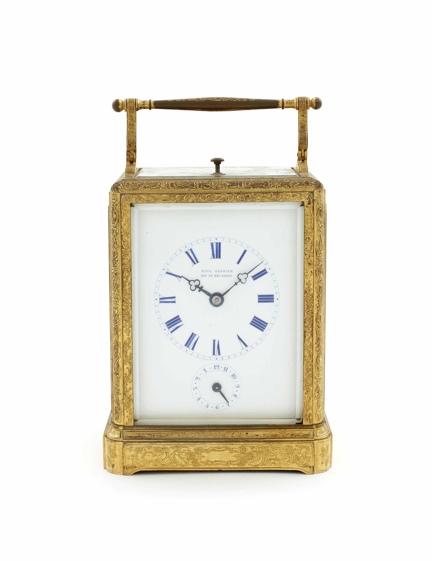 A rare mid 19th century French quarter striking carriage clock with chaff cutter escapement and a...