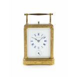 A rare mid 19th century French quarter striking carriage clock with chaff cutter escapement and a...