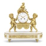 A mid 19th century French ormolu and marble mantel clock The dial signature indistinct, the movem...