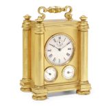 A FINE mid 19th century ENGINE TURNED GILT CARRIAGE TIMEPIECE WITH SUBSIDIARY SECONDS AND DAY AND...