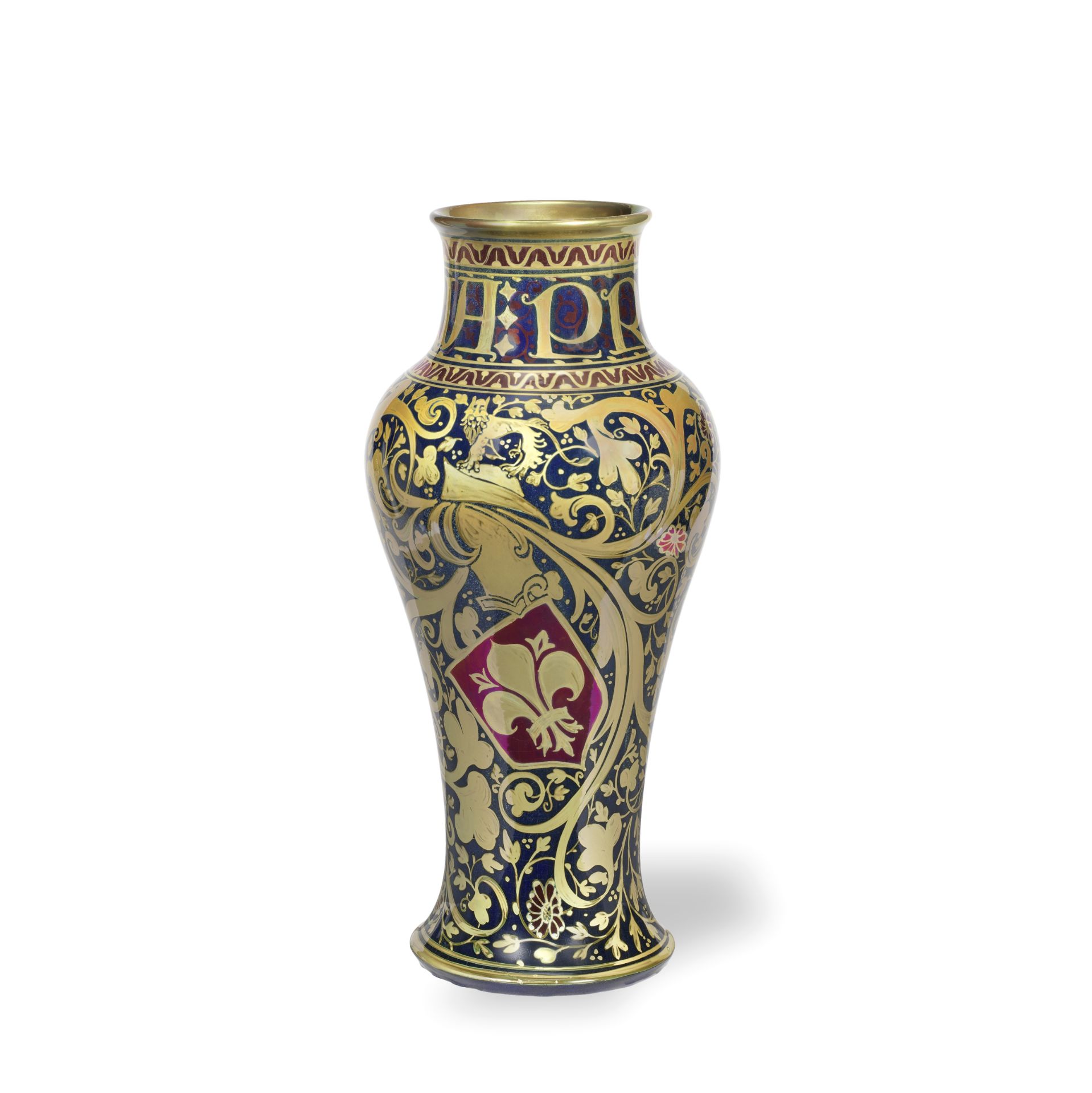 William Salter Mycock for Pilkington Royal Lancastrian Monumental heraldic vase, 1916