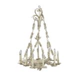 A French painted tole eight light chandelier Late 19th century