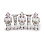 A garniture of five Samson porcelain armorial vases 19th century