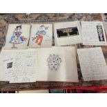 Antique portfolio of designs for theatre/ play dresses and stage design. Also containing various