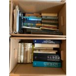 Two boxes of books which include titles Grand Hotel by Vicki Baum, Rhymes of a Rolling Stone,