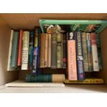 A Box of various books which include titles and authors: A Pink front door by Stella Gibbons,