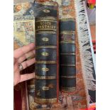 Two antique leather and material bound books which include: The Poetical Works of Sir Walter