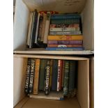 Two boxes of various books which includes titles Doris Lessing, The Autobiography of an Elizabethan,