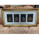 A Lot of four framed leaves which are hand painted with Indian women doing various activities.