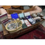 A Selection of various Plated and E.P Wares to include various boxed cutlery and a basket containing