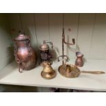 A lot of Brass and copper collectables. Includes arts and crafts brass candle holder, Copper
