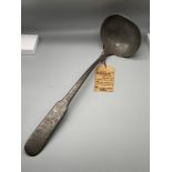 An early 18th century large pewter ladle, Comes with original gift tag, 'Pewter Ladle given by Wm