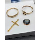 A Lot of various gold jewellery which includes an 18ct gold ring [Missing stones, 1gram], A 9ct gold