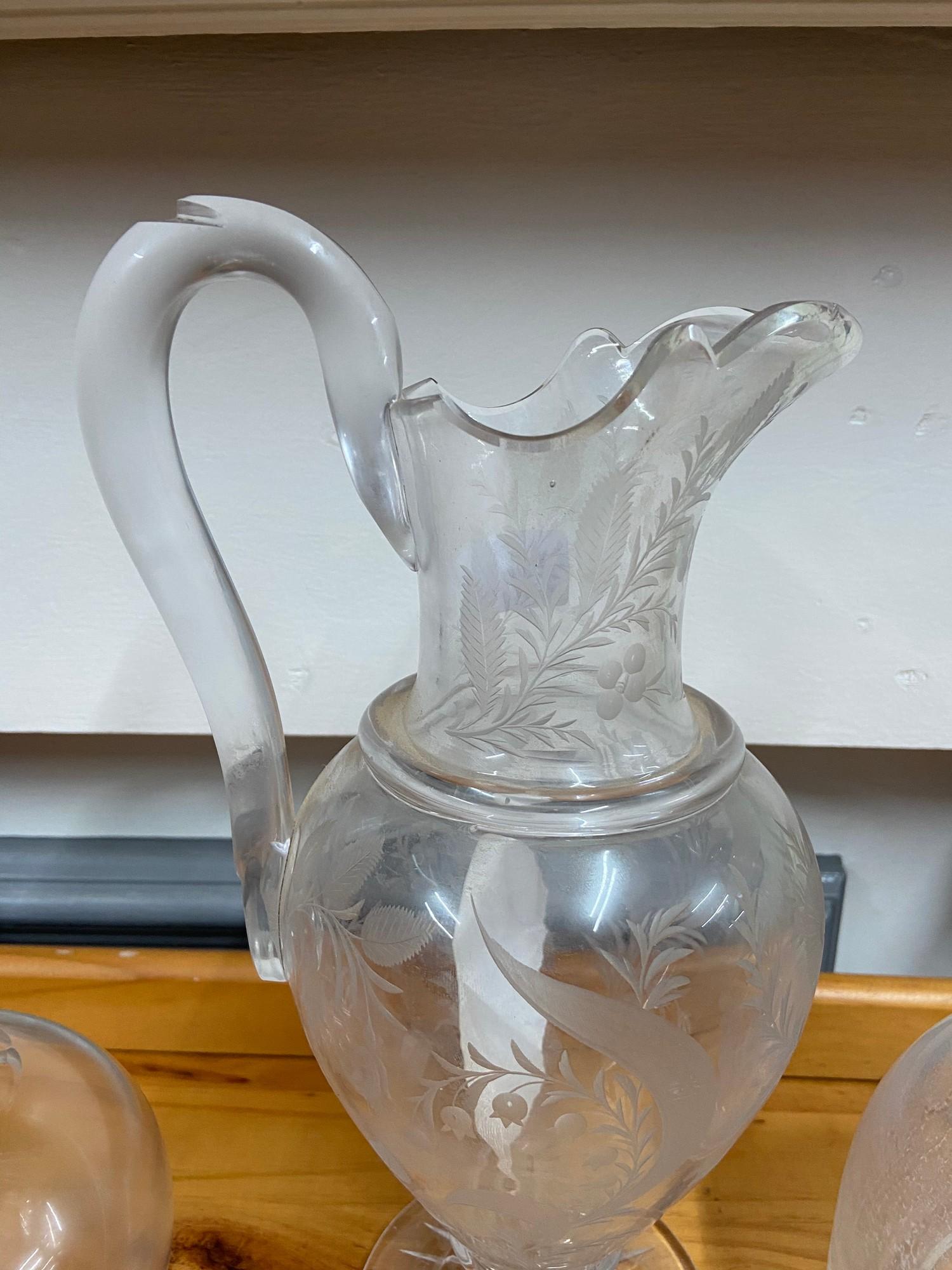 A 19th century etched claret wine jug, Facet cut decanter with stopper and one other - Image 8 of 10