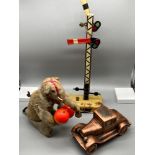 A Vintage tinplate clockwork clapping elephant toy [working], Vintage Rouge Employees Federal Credit