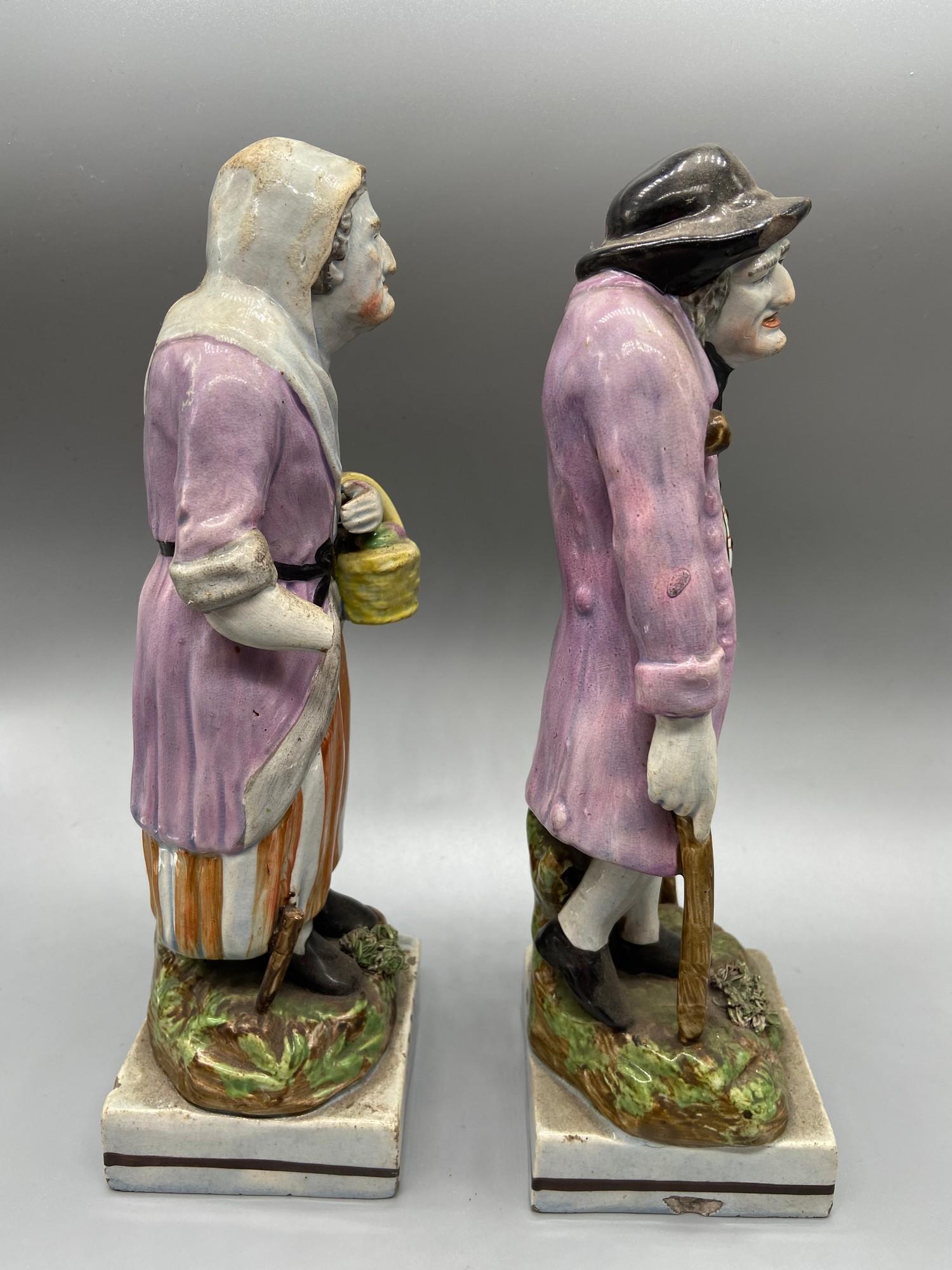 A Pair of Staffordshire Pearl Ware Old Age figurines. [As Found] - Image 4 of 6