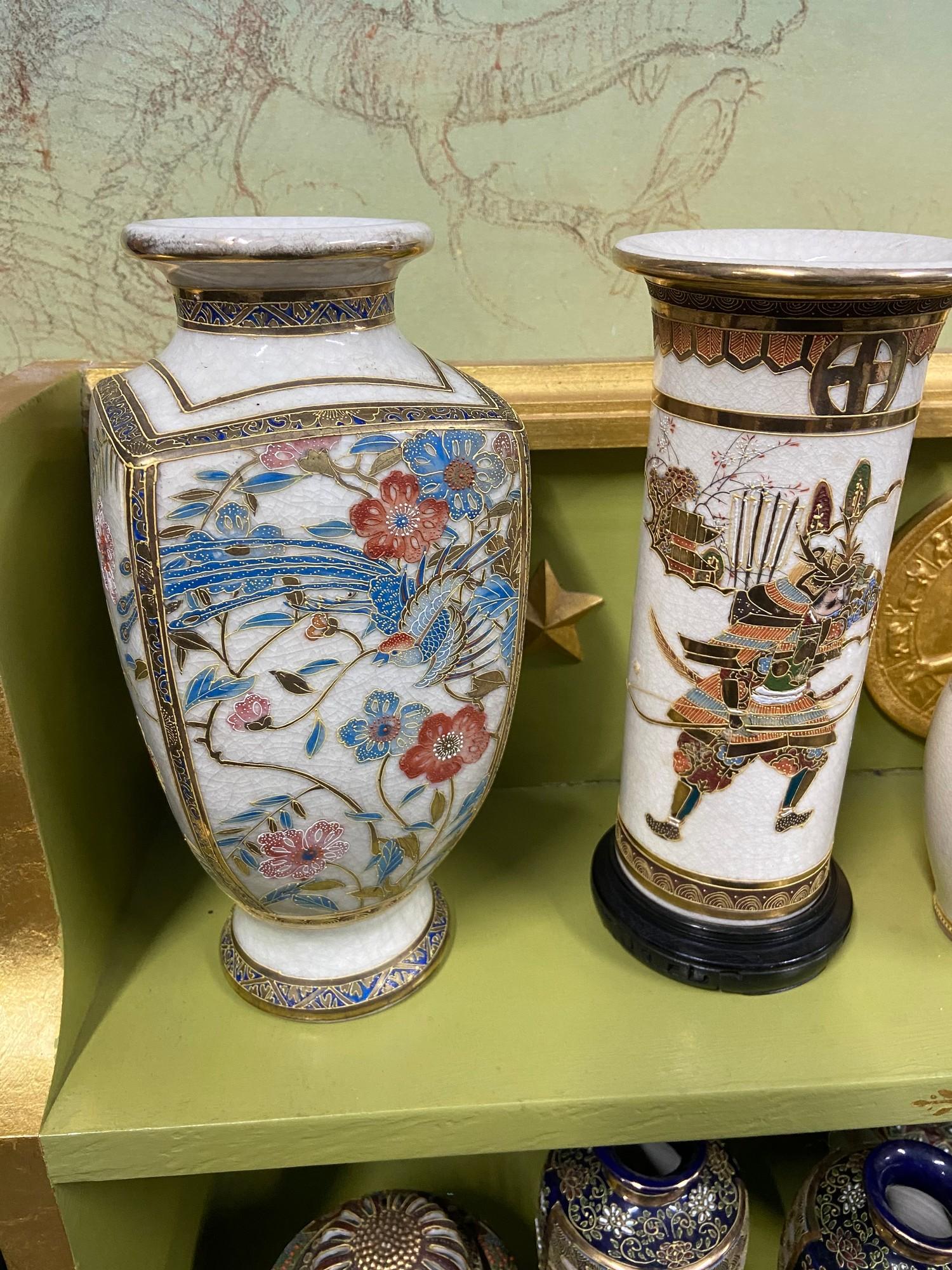 A Collection of Japanese Satsuma hand painted vases, plates and censor pots. Also includes a - Image 2 of 14