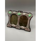 A Silver and enamel art nouveau style double easel back picture frame [7.5x11.5cm]