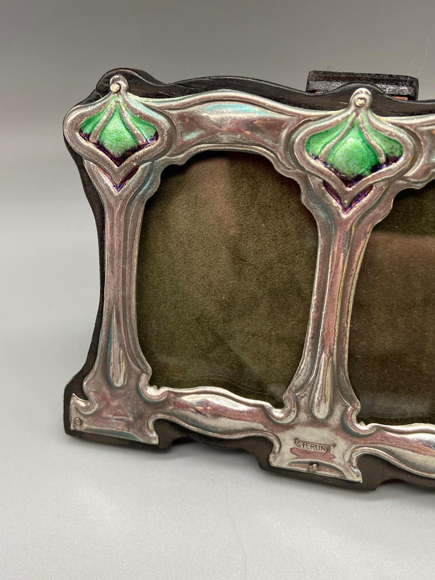 A Silver and enamel art nouveau style double easel back picture frame [7.5x11.5cm] - Image 3 of 5