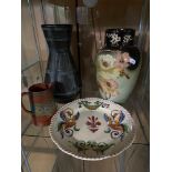 Four various pieces of collectable porcelain items. Includes Adams Titian Ware cabinet plate,
