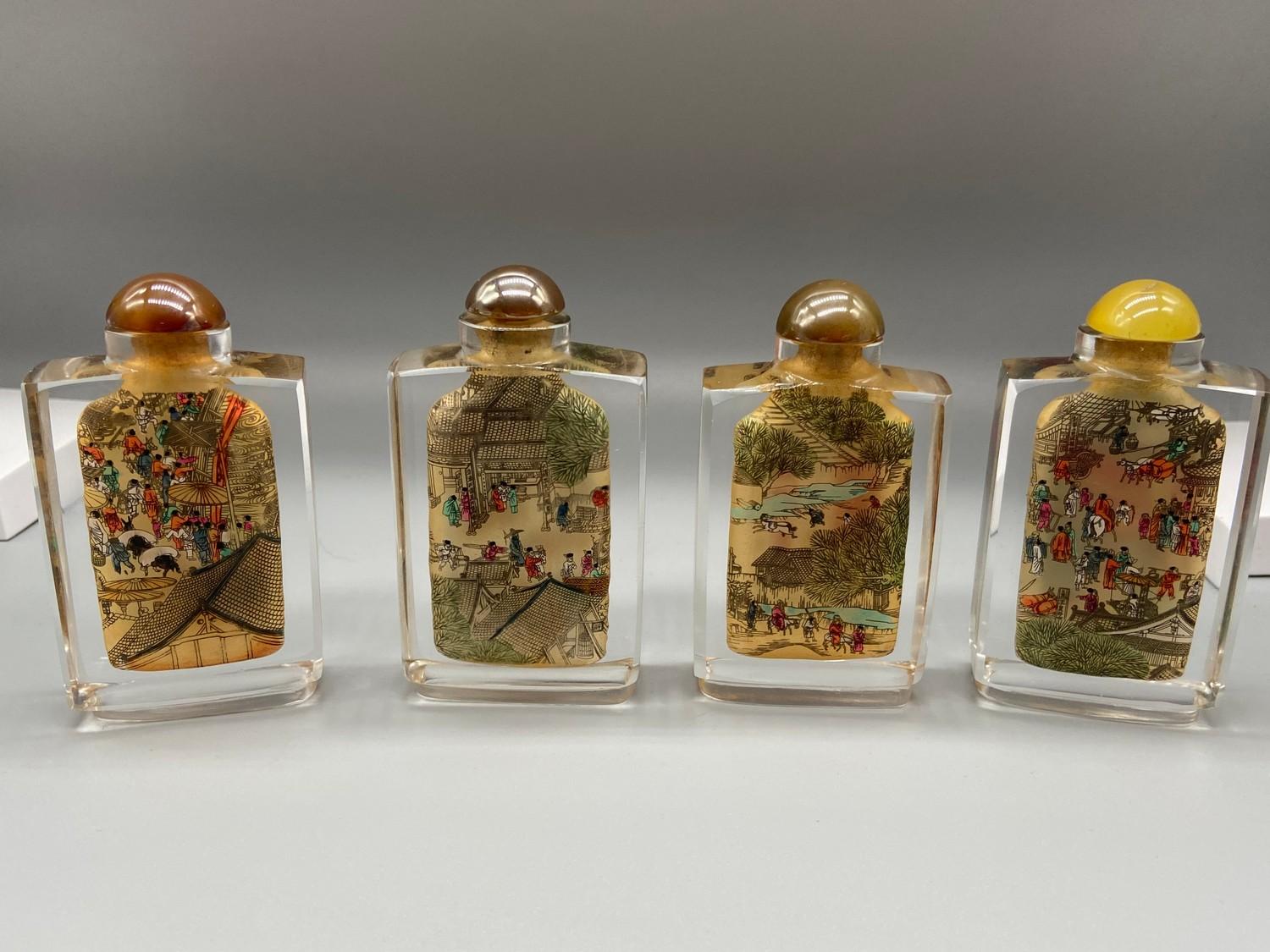 A Lot of four vintage hand painted Chinese perfume bottles