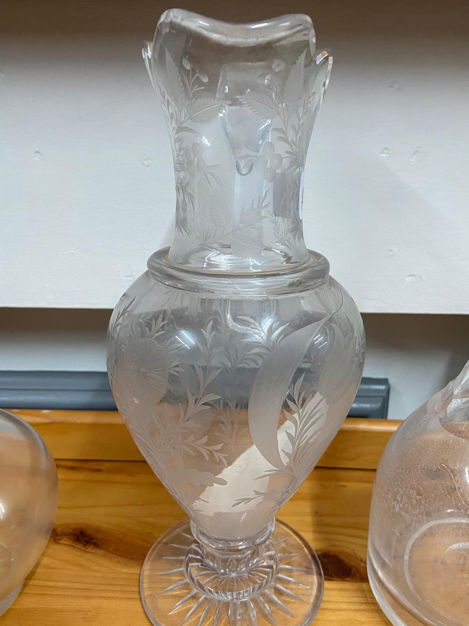 A 19th century etched claret wine jug, Facet cut decanter with stopper and one other - Image 5 of 10