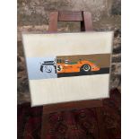 A Rare pop art print of a Mclaren Cam-am racing car. Signed by the artist and dated 1969. Fitted
