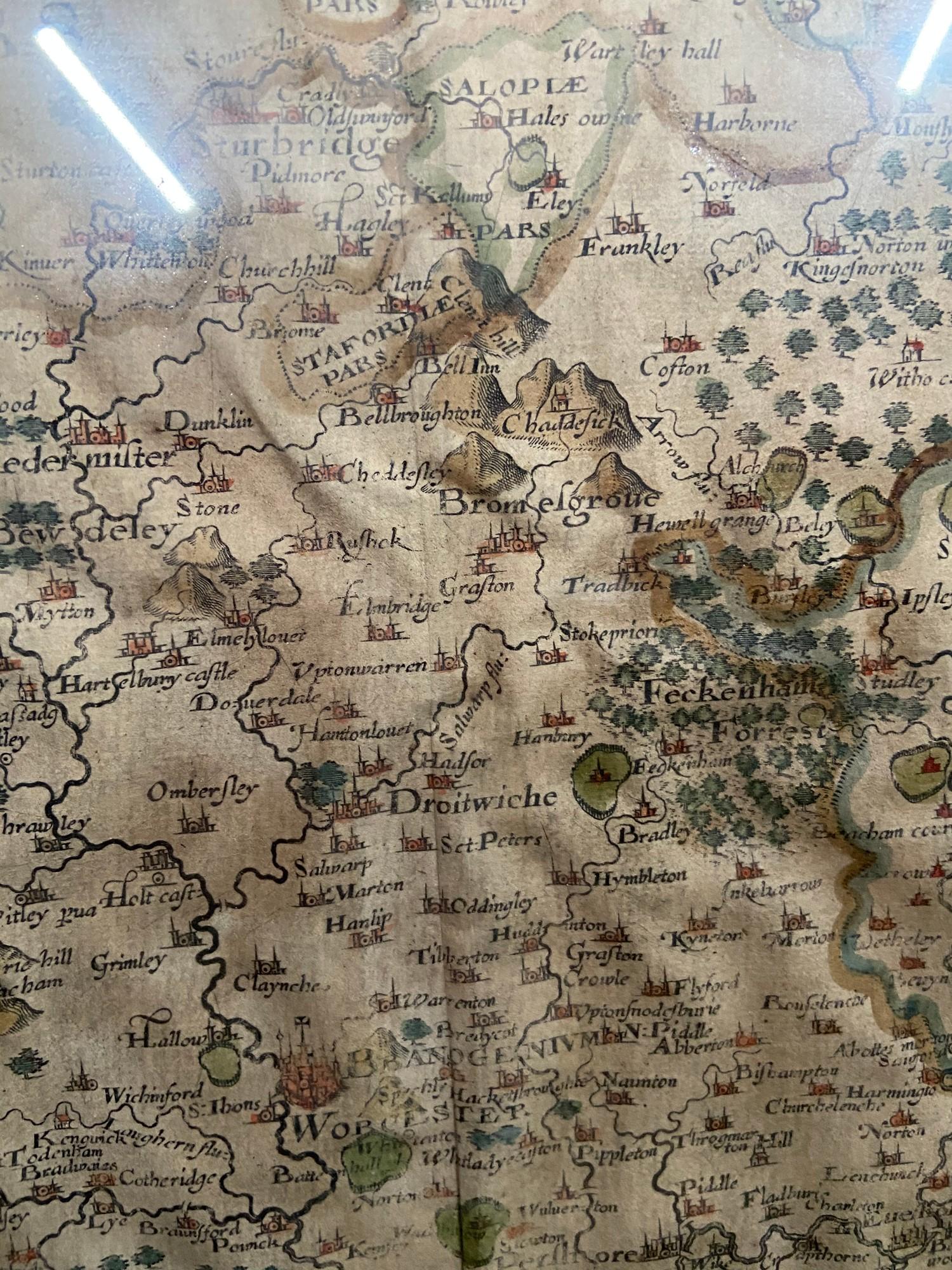 Antique 17th century 'WIGORNIENSIS COMITATUS SABRINAE' hand coloured Map (Worcestershire) by Saxton. - Bild 7 aus 7