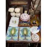 A Lot of various collectables to include Two Victorian Tiles, Enamel candle stick holder, Royal