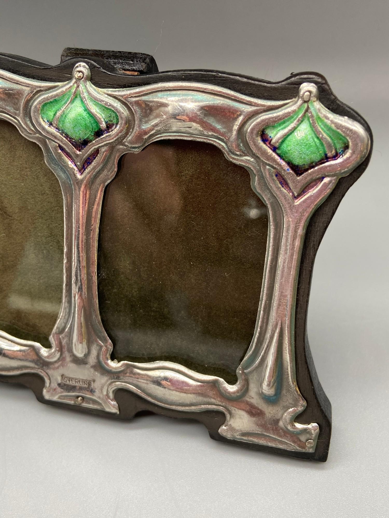 A Silver and enamel art nouveau style double easel back picture frame [7.5x11.5cm] - Image 2 of 5