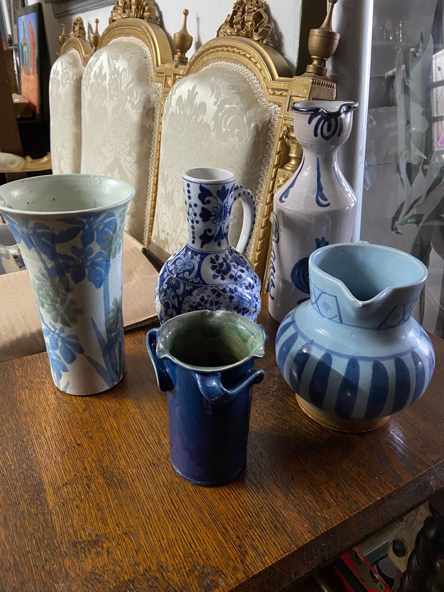 A Selection of studio pottery and stone ware items to include Buchan pottery water jug and Studio