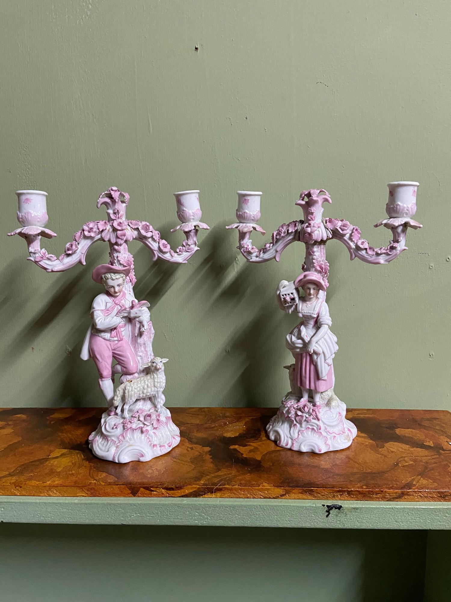 A Pair of possible Joseph-Gaspard Robert porcelain garniture candelabras. Detailed with foliage