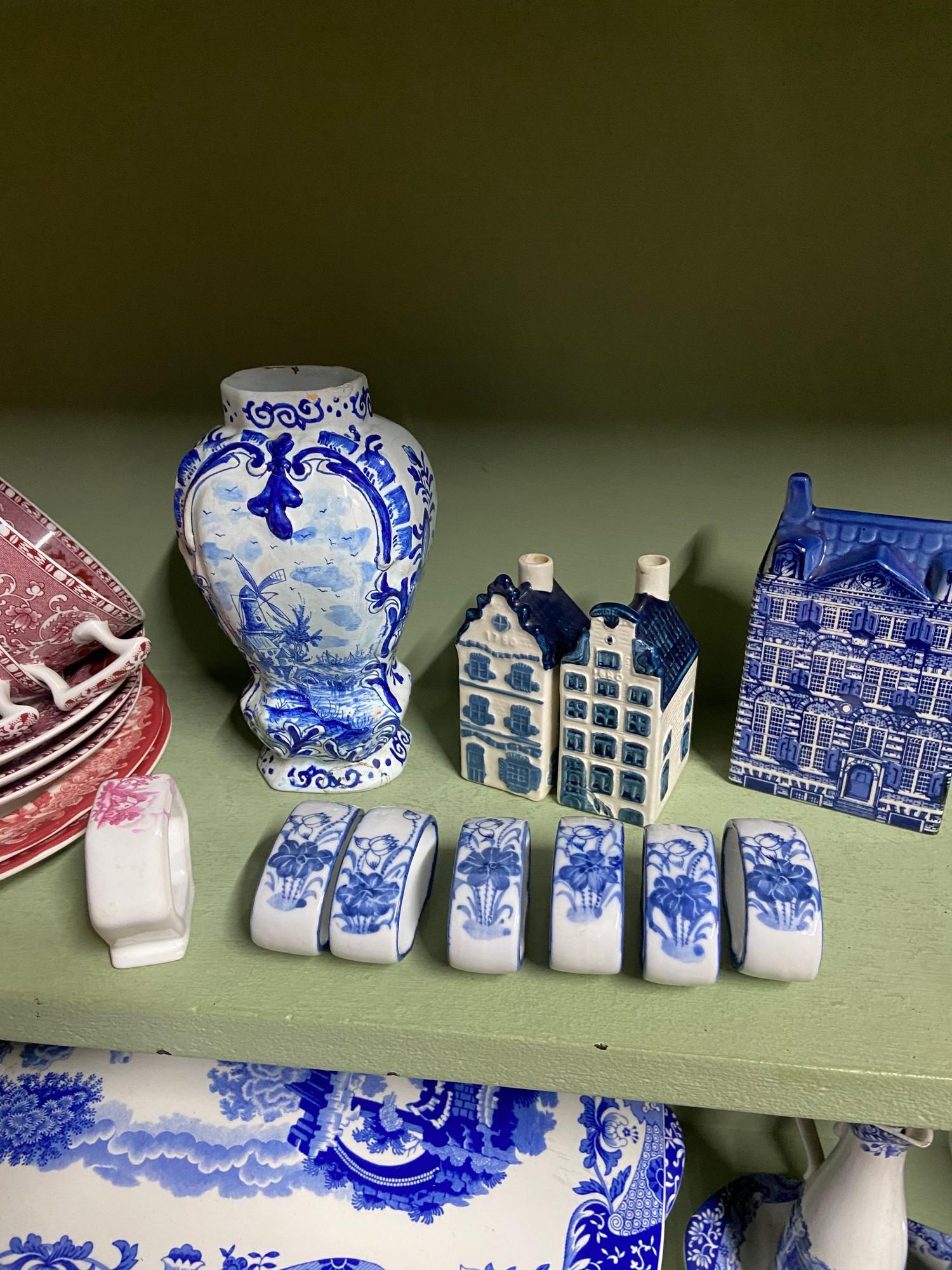A Collection of Blue and white ware to include large Spode bread bin with lid, Spode red and white - Image 3 of 8