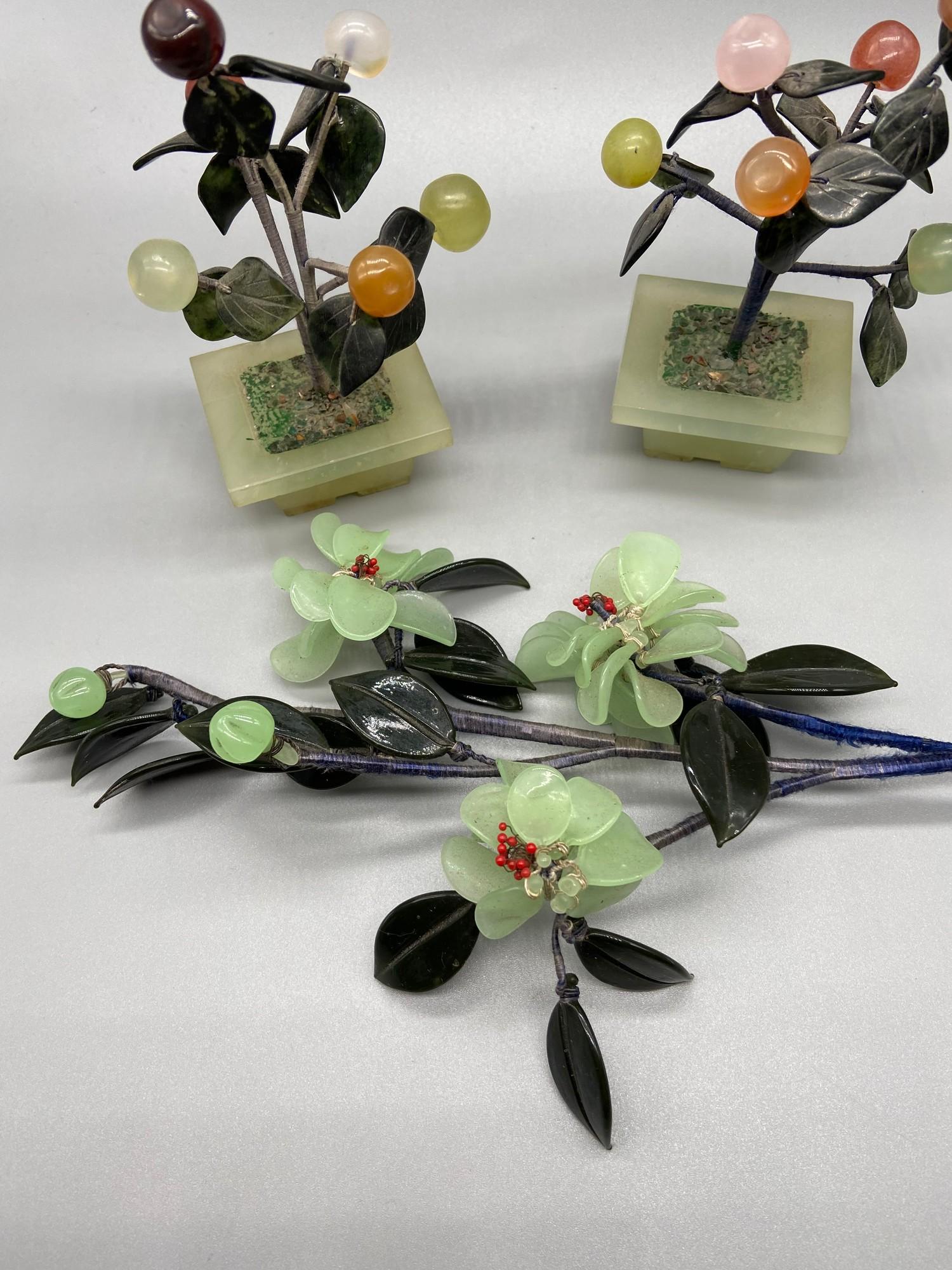 Two Jade and hard stone flowers in jade pots together with jade and hard stone flowers - Image 4 of 4