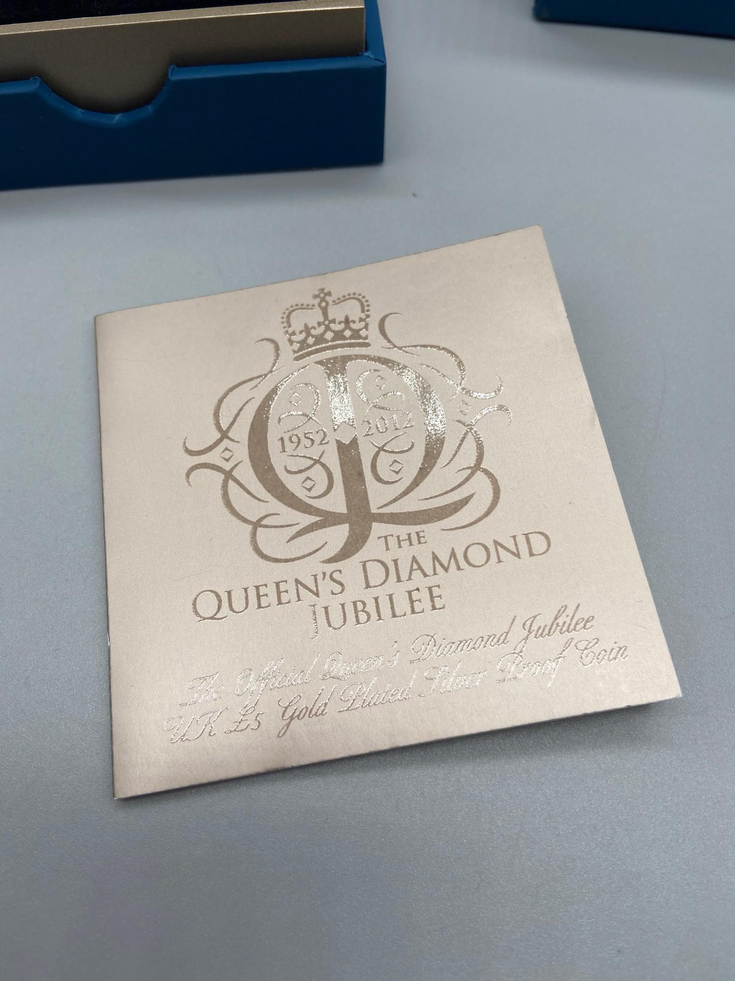 2012 Queens Diamond Jubilee gold plated silver proof five pound coin by The Royal Mint. Comes with a - Image 4 of 6