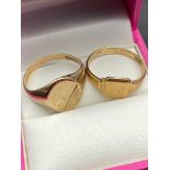 Two 9ct gold signet rings [Ring sizes P & M] [5 Grams]