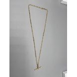 A 9ct gold curb necklace designed with a 9ct gold t-bar. [44cm in length]