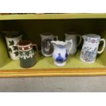 A Collection of Victorian water jugs which includes Printed 'Grannie' jug and Parian ware style
